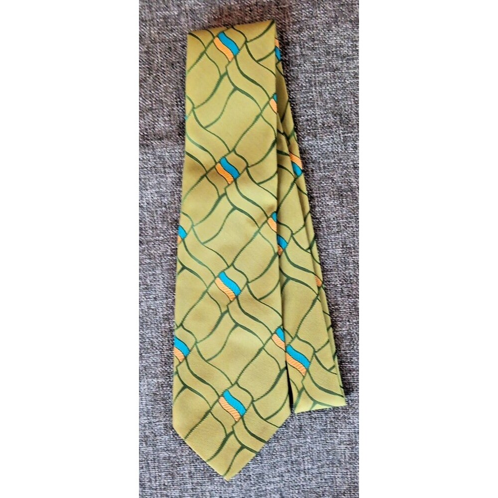 Tie 70s 80s 90s Y2K Mens Superba Green Blue Gold 3.75 Wide 53 Long